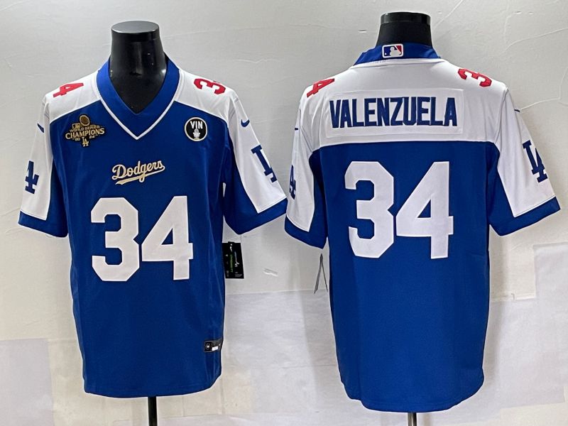 Men 2025 Los Angeles Dodgers #34 Valenzuela Blue white Nike MLB Jersey style 7072->los angeles dodgers->MLB Jersey